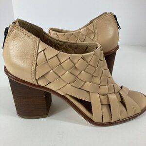 Womens Corso Como Salem Beige Leather‎ Peep Toe Woven Heeled Bootie Shoe 8
